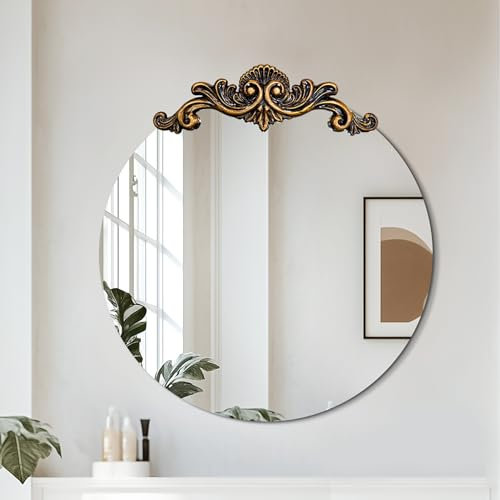 Artloge Wandspiegel Rund Spiegel 60×60 cm, Wohnzimmer Spiegel mit Holz geschnitzt Flurspiegel Dekospiegel HD Hochwertiger dekorative Hängespiegel für Wohnzimmer Schlafzimmer Badezimmer