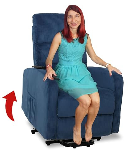 Mendler Fernsehsessel HWC-K62, Relaxsessel TV-Sessel Liege, Liegefunktion Aufstehhilfe, Metall Stoff/Textil Cord - blau