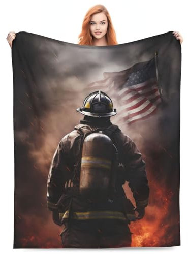 ATOurDealss Feuerwehr-Decke, Feuerwehrmann, Geburtstagsgeschenke für Herren, Feuerwehrheld, Feuerwehr-Decke, weich, flauschig, warm, Plüsch-Flanell-Überwurf, Decken für Sofa, Couch, Bett,