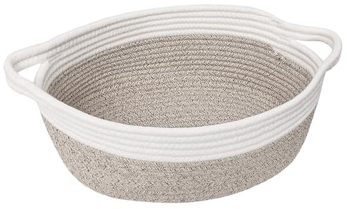 TIMEYARD Aufbewahrungskorb, Korb Geflochten, Geschenkkorb Leer, Spielzeug Korb, Baumwolle Organizer für Windeln, Handtücher, Snacks, Hundespielzeug, Osterkorb, 30 x 20 x 12 cm, Weiß und Braun