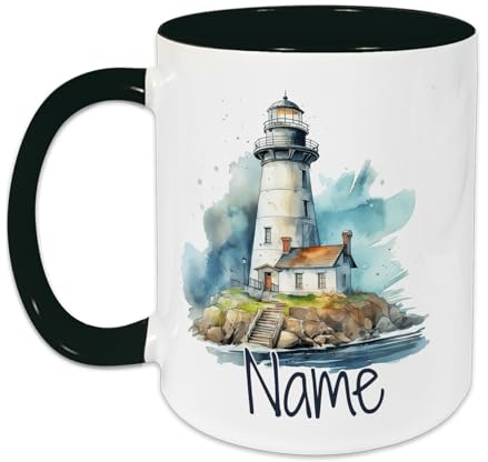 GRAZDesign Tasse Leuchtturm mit Namen personalisiert - Keramiktasse für Kinder und Erwachsene 330ml