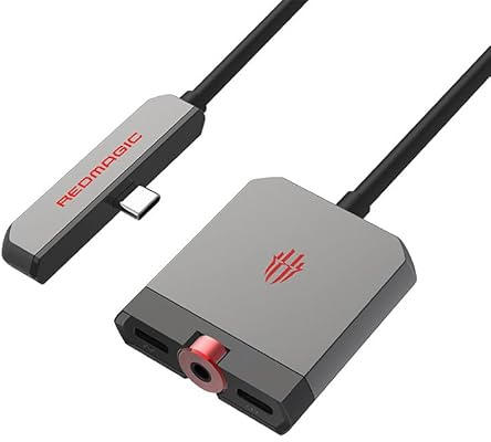 Nubia RedMagic 2-in-1 USB C to 3.5mm Audio Headphone Jack and Charger Adapter with PD Fast Charging, 2 USB-C Port Compatible with iPhone 16/15 Pro Max, Galaxy S24/S23 Ultra, Pixel 9/8/7