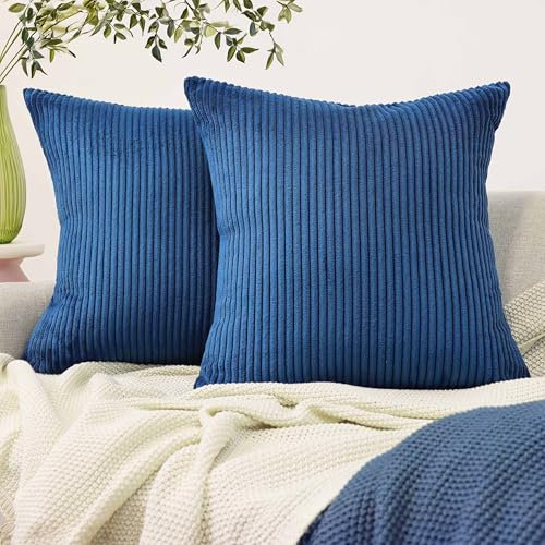 Amilian 2er Set Kissenbezug 50x50 cm - Bezüge für Sofakissen, Dekokissen, Zierkissen - Kissenhüllen 50 x 50 cm - Kissenhülle Mitternachtsblau