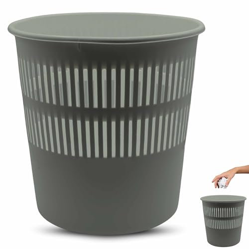 TECHZOCO Papelera de Plástico, Cesto basura redondo plástico, Papelera oficina, Cubo de Basura, Papelera Escritorio, Papelera Baño, 28 cm alto x 27.5 cm diámetro, 16 Litros, Gris