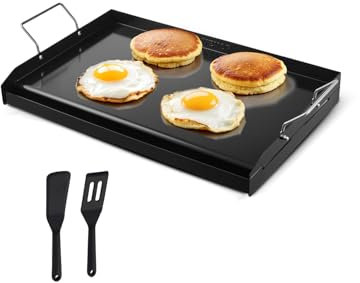 VEVOR Carbon Steel Griddle, 24x16 inch Universal Flat Top Rectangular Plate, Gas Grill Griddle for BBQ Grill, Teppanyaki, Portable Family Cookware with Handle, for Camping Tailgating Party