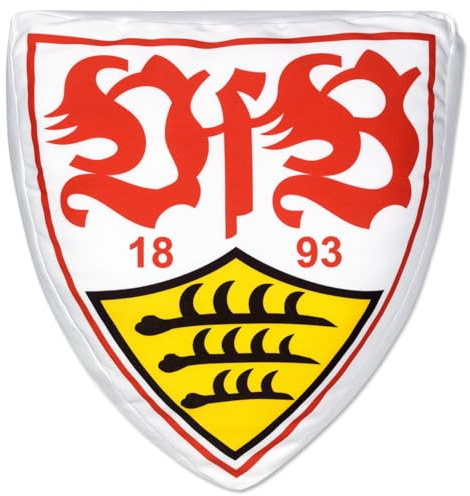 VfB Stuttgart Wappenkissen – Offizielles Fan Kissen mit Vereinslogo – Fußball Deko Sofa Kissen für Fans – Geschenkidee Merchandise – Rot Weiß Fanartikel