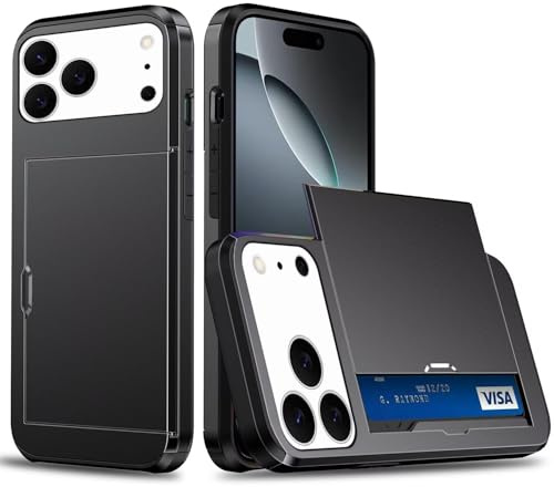 Beajew Handyhülle für iPhone 17 Pro Case Silikon, mit Kartenfach Silikon TPU Handyhülle Dünn Weiche Stoßfest Flexibel Handy Tasche Bumper Brieftasche Case, Schwarz