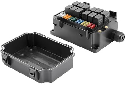 Aputoxz 12 V Kfz-Relais-Sicherungskasten-Set, 12-Wege-wasserdichter Flachsicherungsblock mit 40 A 5-poligen Relais, Universalsicherung und Relais-Panel für Auto, LKW, Wohnmobil, Boot