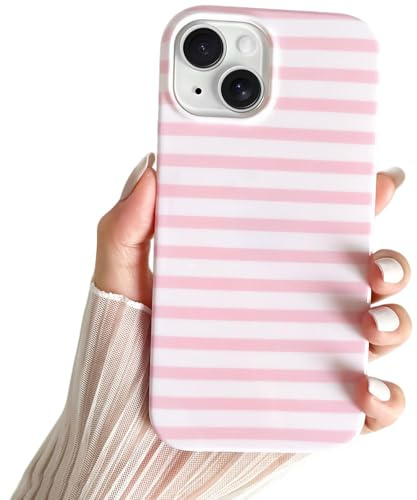 SmoBea Kompatibel mit iPhone 15 Hülle, Süßes horizontal Striped Handyhülle, weiches, schlankes, stoßfestes TPU-Telefoncover für Frauen und Mädchen, schön und stilvoll,Rosa