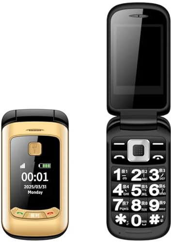 2G Flip Phone for Seniors - Dual Screen, Flashlight, High Volume Speaker, Big button, Large icons, Torch, SOS Button, Dual SIM Basic Cell Phone for Elderly,Gold