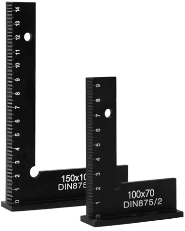 Vaskula 2 Stück Schlosserwinkel Set 90° Anschlagwinkel Metall mit Messskala(cm) Haarwinkel Größe 100 x 70mm und 150 x 100mm Anreißwinkel für Präzise Arbeiten Im Metallbau und Werkstatt