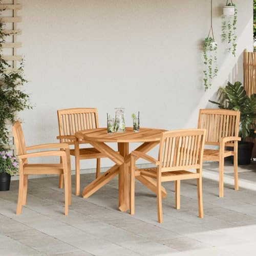 QJBSAVVA Gartenmöbel Set 3 teilig rund 109 cm Akazie Holz Essgruppe braun platzsparend für kleine Balkone Terrassenmöbel für 2 Personen Outdoor