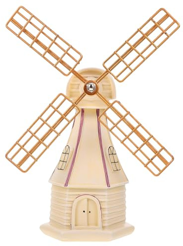NUOBESTY Amerikanische Landhaus Windmühle Tischdekoration Handgefertigtes Windmühlenmodell aus Rustikaler Landhausstil Weiße Miniatur Windmühle für Schreibtisch und Regal Kreative
