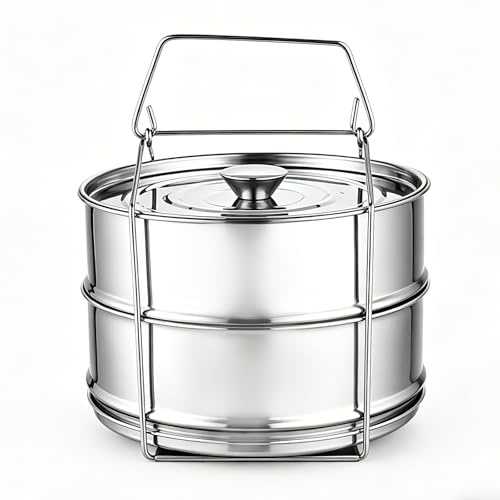 Tomotato Stackable Pot Inserts, 6QT 2-Tier Stainless Steel Steamer Set | Stainless Steel Cookware with Handles for Instant Pot Cookers, Multi-Use Insert for Pot-in-Pot Cooking Steaming Serving