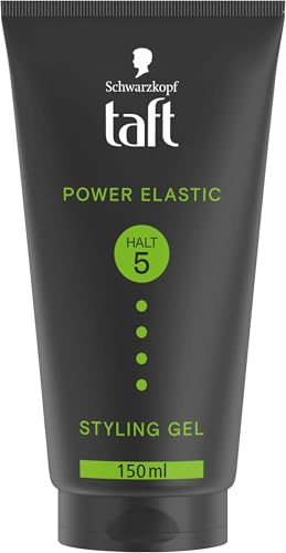 Schwarzkopf TAFT Gel Power Elastic (150ml), Haargel für bis zu 48 Stunden starken Halt, sanft zum Haar und zur Kopfhaut, veganes, Haarstyling-Gel (Packung mit 5)