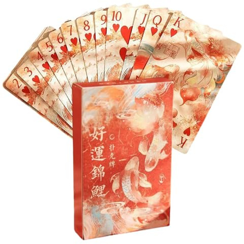 Dreuhuing Pokerkarten,Tischunterhaltung Mit Fischmuster,Glücksfisch Motiv Kartenspiel Für Erwachsene Nach Chinesischer Mythologie - Für Frauen Männer Jugendliche Bei Feiern Gesellschaft Und