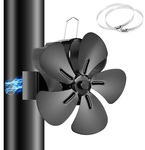 Ambesty Kaminventilator Magnetisch 5 Blätter, Kamin Ofenventilator mit Ersatzring Kaminbesteck Kaminöfen, Wärmebetriebener Ofen Ventilator ohne Strom, Umweltfreundlicher Hitzebetriebener