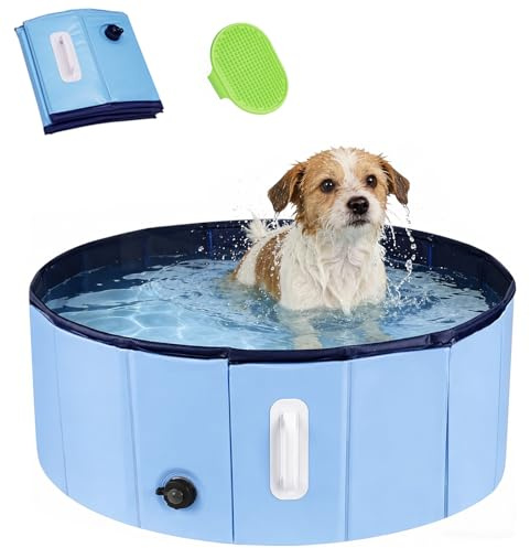 DEWEL Piscine Chien Pliable 80x 30cm, pour Petit Chien | Structure en MDF Renforcé de 5 mm, Idéale pour se Rafraîchir, Jouer dans l'eau, pour Jardin et Salle de Bain