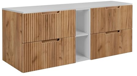 3E 3xE living.com Badezimmerschrank, Craft-Eiche/Weiß, 140 (2 x 60 + 20) x 58,6 x 46 cm