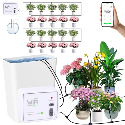 Gaethra Sistema de Riego Automático WiFi para Plantas de Interior, Control mediante App, Doble Canal Independiente, Kit de Riego por Goteo para hasta 20 Macetas