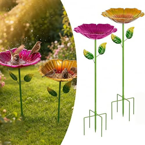 YOFHPT 2er Set Vogelbad Stehend, Vogeltränke Blume, Vogelt-ränke Stehend, Insektentränke, Bienentränke für Den Garten, Wassertränke für Vögel für Wildvögel, Bestäuber, Außenhof, Garten