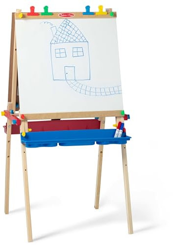 Melissa & Doug Caballete de Madera de Arte, Caballete de pintura para manualidades, Caballete y pizarra todo en 1, Rollo de Papel, Pizarra blanca, Pizarra de tiza, 3 + años, Regalo para niños o niñas