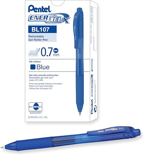 Pentel BL107-C Gel-Tintenroller EnerGel mit Druckmechanik, Strichstärke 0,7 mm, 12 Stück