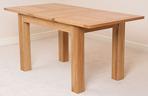 Oak Furniture King Hampton Oak Extending Dining Table, Extendable Kitchen Table, 120-160 cm, Seats 4-6 People, Solid Wood, Natural Finish