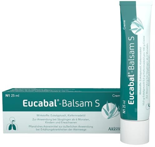 Eucabal-Balsam S 25g – Pflanzlicher Erkältungsbalsam für die ganze Familie – Befreit die Atemwege und fördert das Abhusten – Frei von Menthol, Campher und Konservierungsstoffen