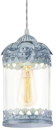 EGLO Pendelleuchte Esstisch Langham, Hängelampe Laterne für Wohnzimmer und Esszimmer, Vintage Esszimmerlampe aus Metall in grau-blau, Lampe hängend mit E27 Fassung