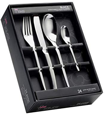 Eme Posaterie Black - Set di Posate da Tavola in acciaio inox 18/0, Nichel Free, per 6 persone, 24 pezzi
