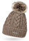 Neverless Damen Strick-Mütze gefüttert mit Kunst-Fell-Bommel, Winter-Mütze, Bommelmütze, dunkel-beige Unisize