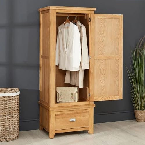 Cheshire Oak Single 1 Door Wardrobe with Drawer - Premium Quality Storage Solution - Elegant and Durable Design - Ideal for Bedrooms and Guest Rooms - H 1910 x W 725 x D 555mm