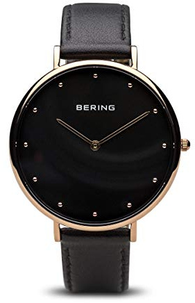 BERING Damen Quarz Uhr | Armbanduhr 39 mm Edelstahlgehäuse und Zifferblatt | Kalbslederarmband | Saphierglas | 3 ATM | 14839