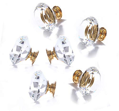 8er 40mm Diamond Kristall klar Glas Möbelknopf Schrank Buffeschrank Türknöpfe mit Gold-Metall-Basis Knöpfe Kleiderschrank goldfarbige Fassung Möbelknopf