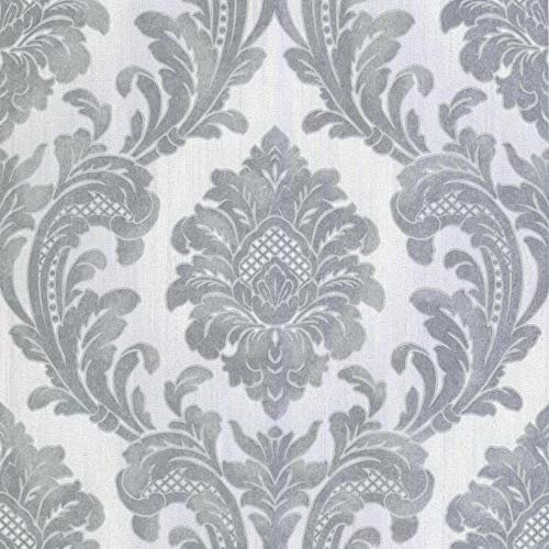 Fine Decor Fine Decor Milano Wallpaper M95585 - Italian Vinyl Glitter Damask Grey Silver