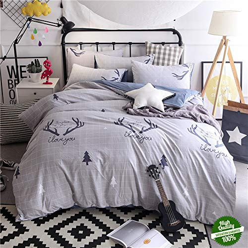 Chickwin Chickw1 Bettwäsche Set 4tlg, Doppelbett Bettwäsche Gewaschene Baumwolle Fashion Hypoallergen Gemütlich Bettbezug -Set,1 Bettbezug +2 Kissenbezug+1 Blätter (200 * 230cm,Elch)