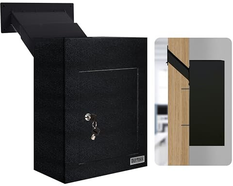 Durabox D700 Briefkasten mit röhrenförmigem Schlüssel, sicherer Briefkasten mit verstellbarer Schütte, vorgebohrte Befestigungslöcher, sicherer Stahlbriefkasten (schwarz)