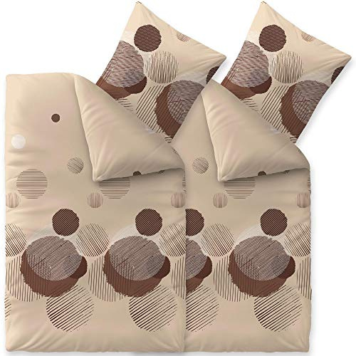 CelinaTex Touchme Biber Bettwäsche 135 x 200 cm 4teilig Baumwolle Bettbezug Lina beige grau schwarz