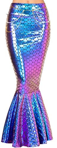 Spooktacular Creations Jupe de Sirène à Paillettes Hologramme Métallisées pour Adulte, Costume de Jeu de Rôle. Livrée avec une Chaîne de Perles à la Taille