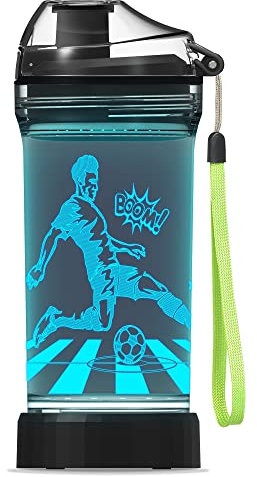 Lightzz Kinder-Wasserflasche mit 3D-Fußball-LED-Licht, 400 ml, Tritan, BPA-frei, kreatives ideales Reisebecher, Fußballgeschenk für Schule, Kind, Urlaub, Camping, Picknick