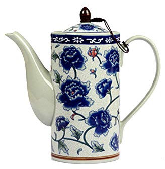 Tetera china Jingdezhen pintada a mano antigua de alta capacidad de porcelana azul y blanca - NO.31