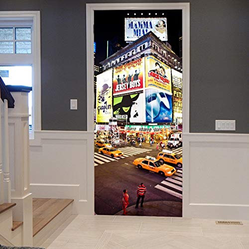 A.Monamour Türtapete Selbstklebend Türfolie Türposter 3D Times Square In New York City Bei Nacht Vinyl Folie Türdeko Tapete Wandbild Türaufkleber Türtattoo 77x200cm