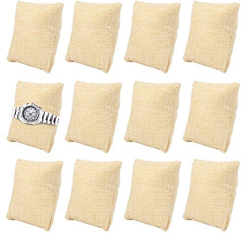 12 Stück Schmuck Kissen Leinen Uhrenständer, Schmucktablett Organizer für Uhren Armband Armreif Display