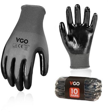 Vgo... 10 Paare Arbeitshandschuhe,Gartenhandschuhe,Sicherheits-Arbeitshandschuhe,Tauchhandschuhe,rutschfeste Nitrilbeschichtung (NT2110)