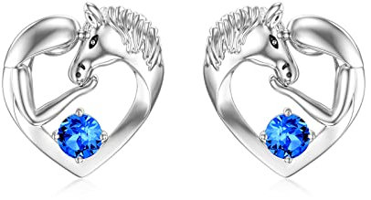 Pferde Ohrringe Sterling Silber 925 Mädchen Kinder Ohrstecker, Pferde Schmuck Geburtstagsgeschenke für Mädchen Frauen Tochter Enkelin (Simulierter Saphir)