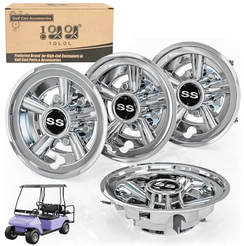 10L0L Golf Cart Radabdeckungen Radkappen für EZGO, Club Auto, Yamaha - 8 Zoll Snap-on Installation, Chrom 4 Stück