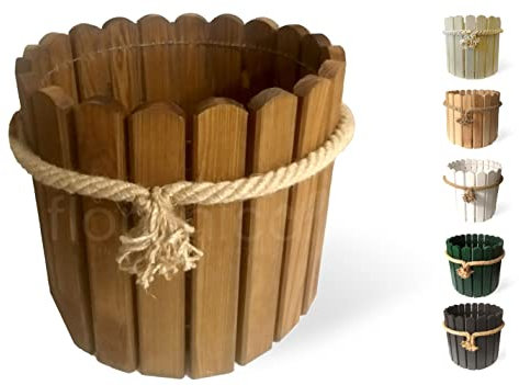 Floranica Pot de Fleur Interieur de pin jardinieres Exterieur Bois de pin Corde Jute Ficelle Cache Pot 33x30cm Marron