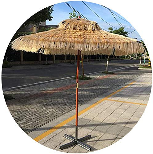 JYCCH Rechteckiger hawaiianischer Strohhalm, Holz mit Kreuzfuß, 1,8 m Hula-Gartenschirm, faltbar/wasserdicht/Strandschirm