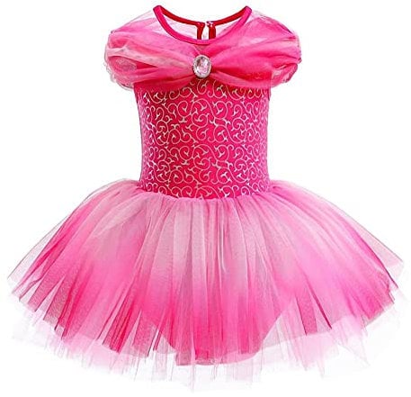 Lito Angels Princess Aurora Sleeping Beauty Ballerina Costume Ballet Leotard with Tutu Dress for Kids Girls, Fancy Dance Wear Outfit Age 6-7 Years, Hot Pink (Tag Number 130)